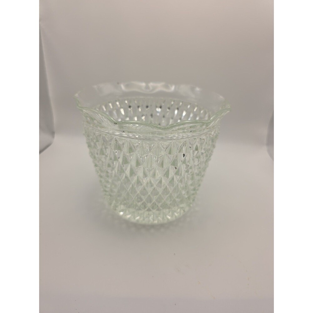 Diamond Cut Ruffled Flower Pot Glass Vintage Heavy